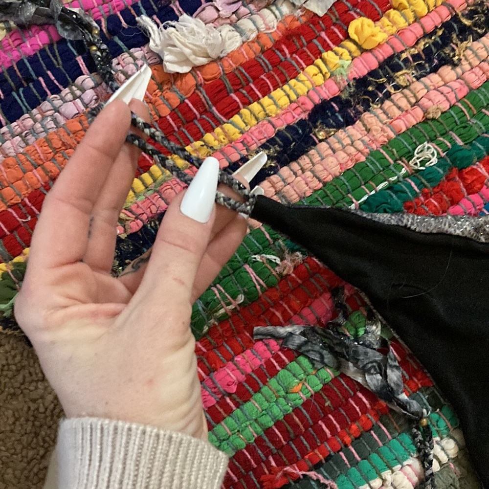Zikger®️ Vintage Handmade Rainbow Sparkle atop Charcoal 🐍Skin String Bikini - Picture 4 of 6